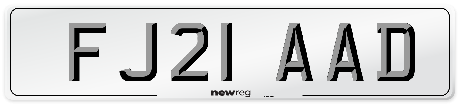 FJ21 AAD Number Plate from New Reg